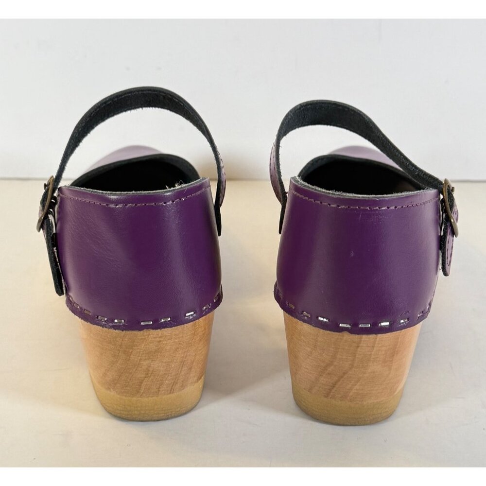 Sven Closed Heel Clogs Mary Janes Smooth Leather Purple - Picture 8 of 11